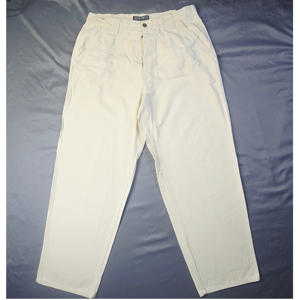 Perry Ellis America Trousers Mens 38x30 Cream Khaki Cotton Straight Leg Pants